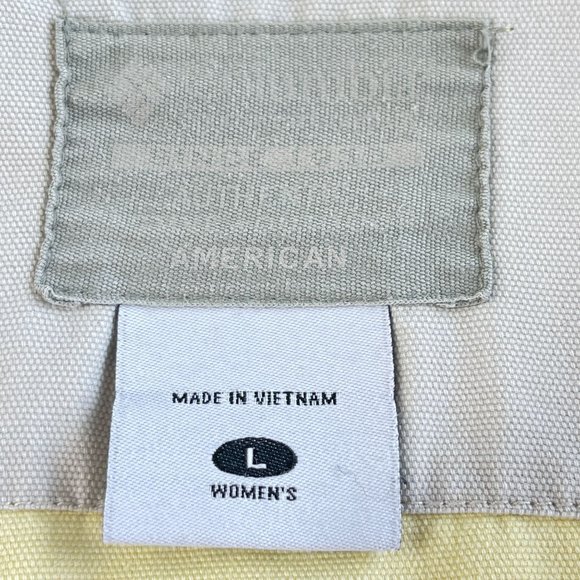 VTG Columbia Denim Jean Jacket Womens Size L Yellow Button Up Pockets Outdoors - Picture 4 of 16